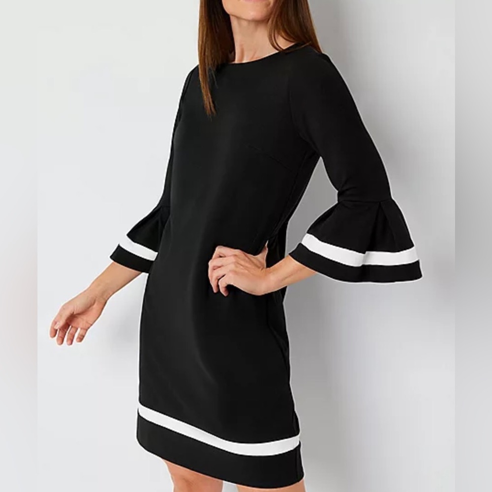 NWT R & K 3/4 Sleeve Shift Dress Black and White Size M